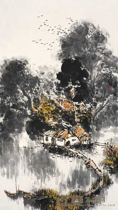 王维宝 渔村暮色 立轴 95×54cm